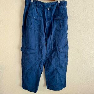 Blue linen-blend cargo pants. Zara. Size XL.